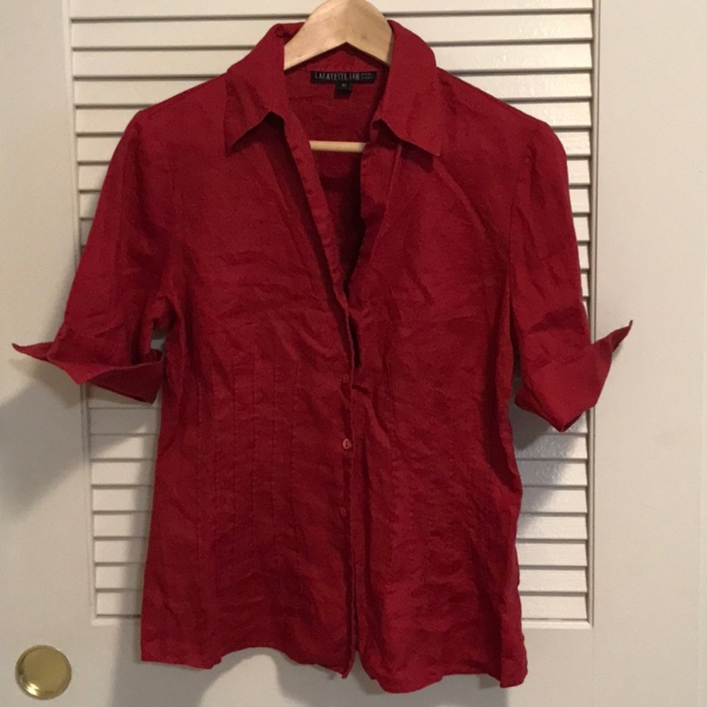 Preowned Lafayette 148 3/4 sleeve linen button down blouse - 10